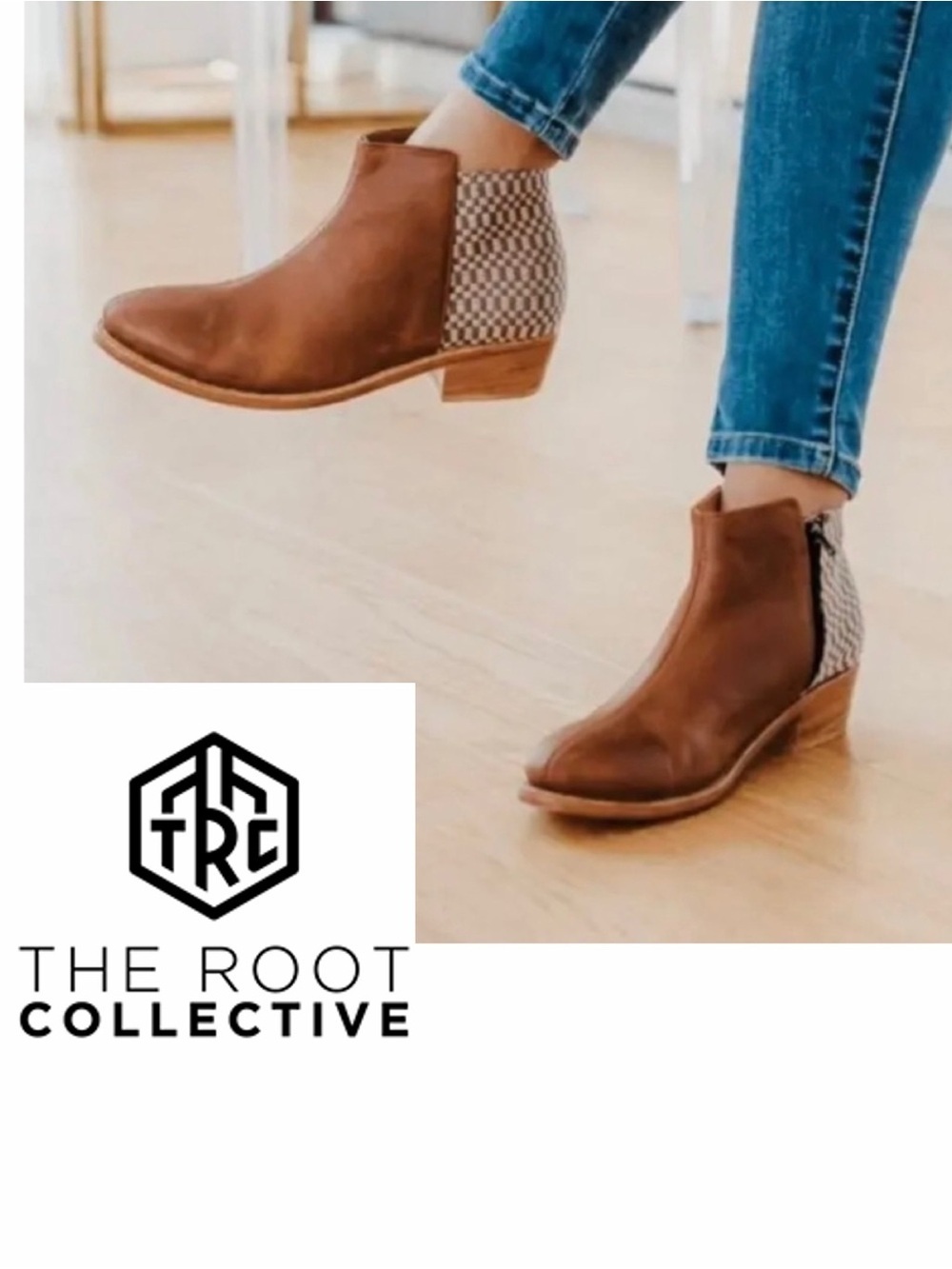 The Root Collective Espe leather and woven textile ankle boots.